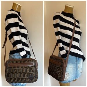 FENDI Brown Monogram Large FF Zucca Unisex Messenger Bag